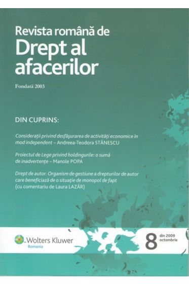 Revista romana de drept al afacerilor nr. 8/2009
