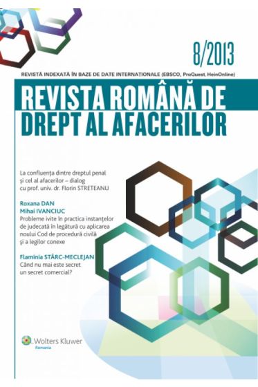 Revista romana de drept al afacerilor nr. 8/2013