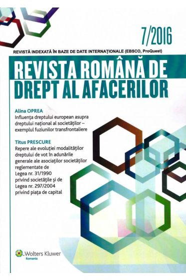 Revista Romana de drept al afacerilor nr 7/2016
