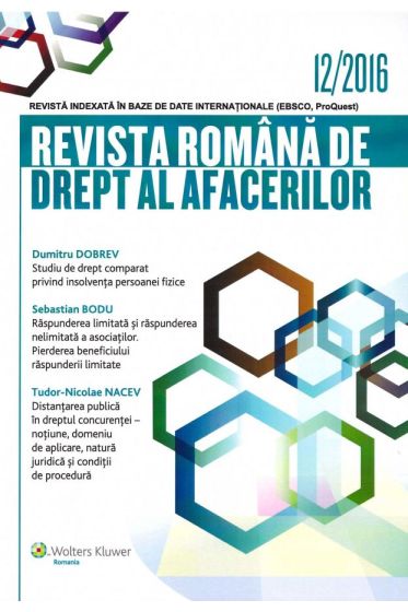 Revista Romana de drept al afacerilor nr 12/2016