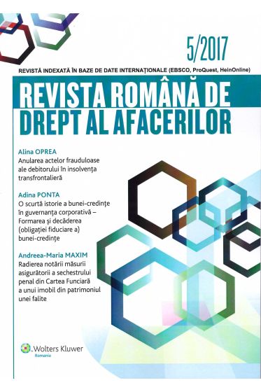 Revista Romana de drept al afacerilor nr 5/2017
