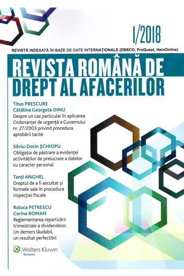 Revista Romana de drept al afacerilor nr 1/2018