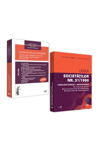 Pachet: Insolventa si lichidare, Legea societatilor nr. 31/1990. Editie tiparita pe hartie alba. 2018