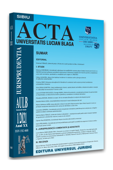 Acta Universitatis Lucian Blaga nr. 1/2021
