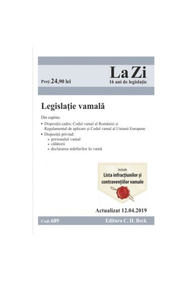 Legislație vamala. Cod 689. Actualizat la 12.04.2019