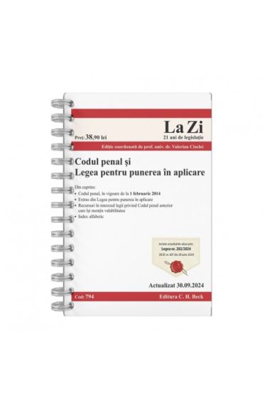 Codul penal și Legea pentru punerea in aplicare. Cod 794. Actualizat la 30.09.2024