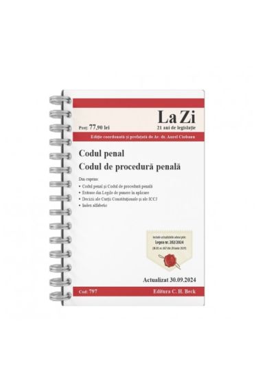 Codul penal și Codul de procedura penala. Cod 797. Actualizat la 30.09.2024