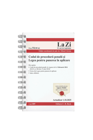 Codul de procedura penala și Legea de punere in aplicare. Cod 809. Actualizat la 1.10.2025